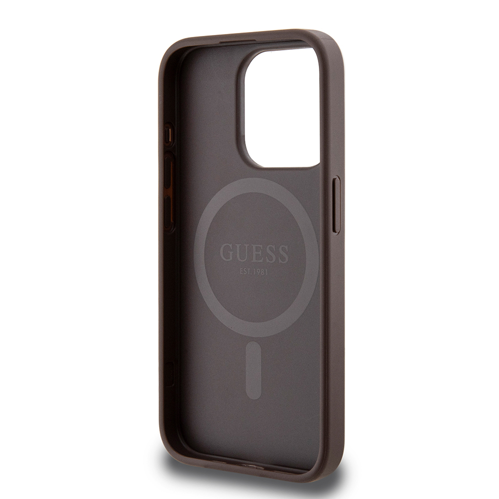 Apple iPhone 15 Pro Uyumlu Kılıf Guess Orjinal Lisanslı Magsafe Şarj Özellikli PU Üçgen Logo 4G Desenli Kapak - 20