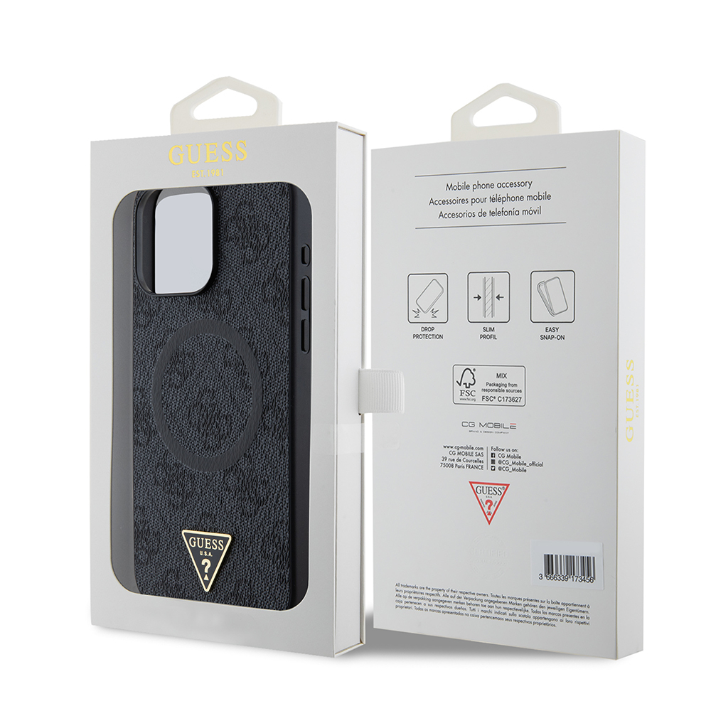 Apple iPhone 15 Pro Max Uyumlu Kılıf Guess Orjinal Lisanslı Magsafe Şarj Özellikli PU Üçgen Logo 4G Desenli Kapak - 21