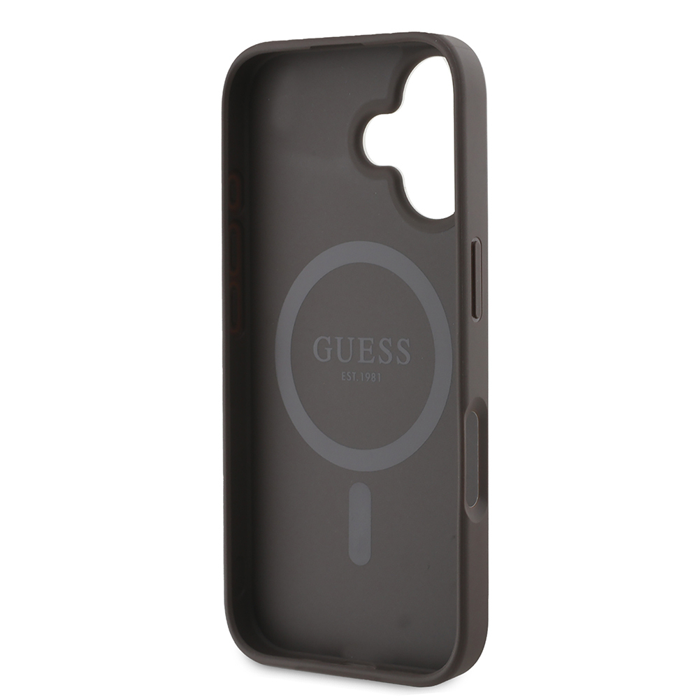 Apple iPhone 16 Uyumlu Kılıf Guess Orjinal Lisanslı Magsafe Şarj Özellikli PU Üçgen Logo 4G Desenli Kapak - 13