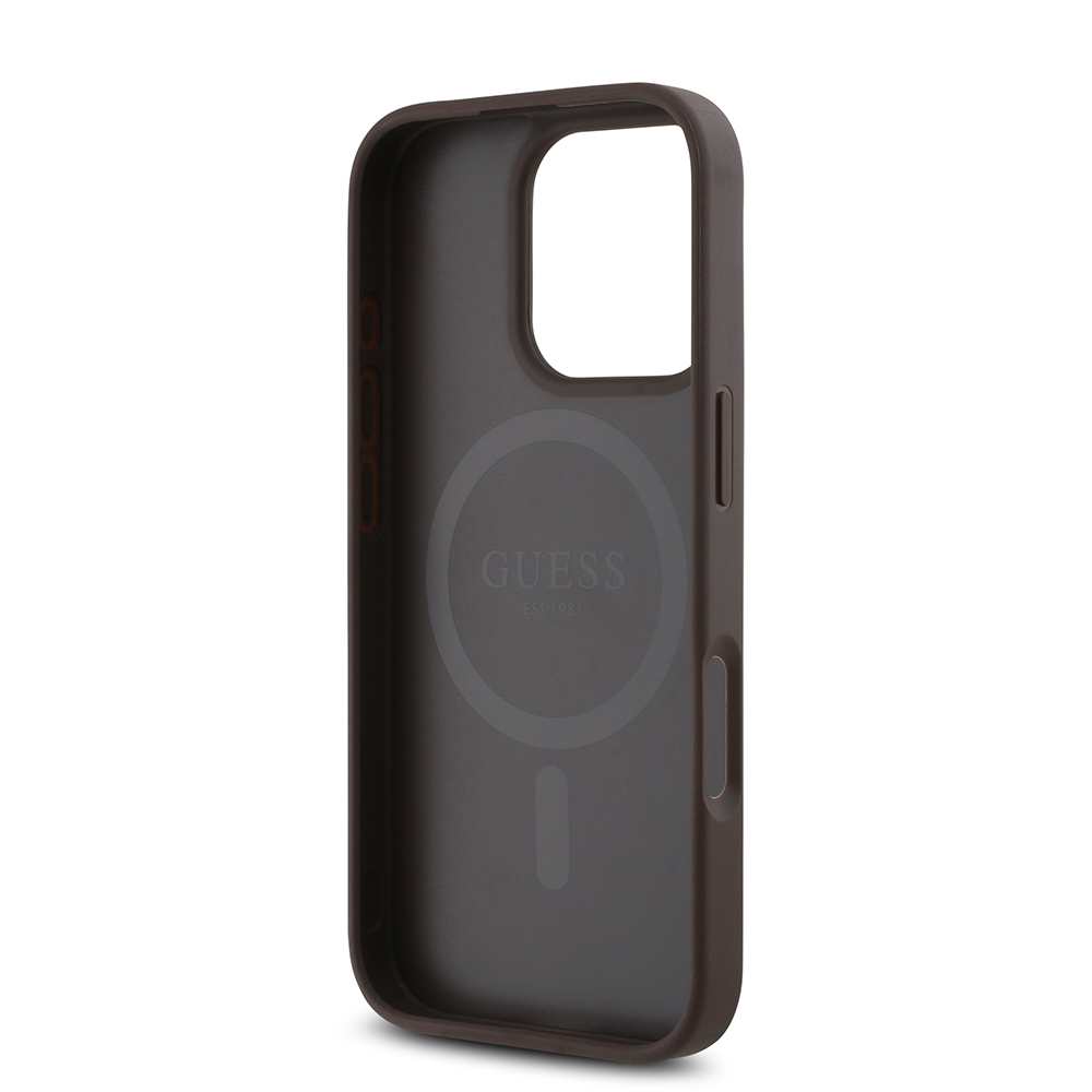 Apple iPhone 16 Pro Max Uyumlu Kılıf Guess Orjinal Lisanslı Magsafe Şarj Özellikli PU Üçgen Logo 4G Desenli Kapak - 20