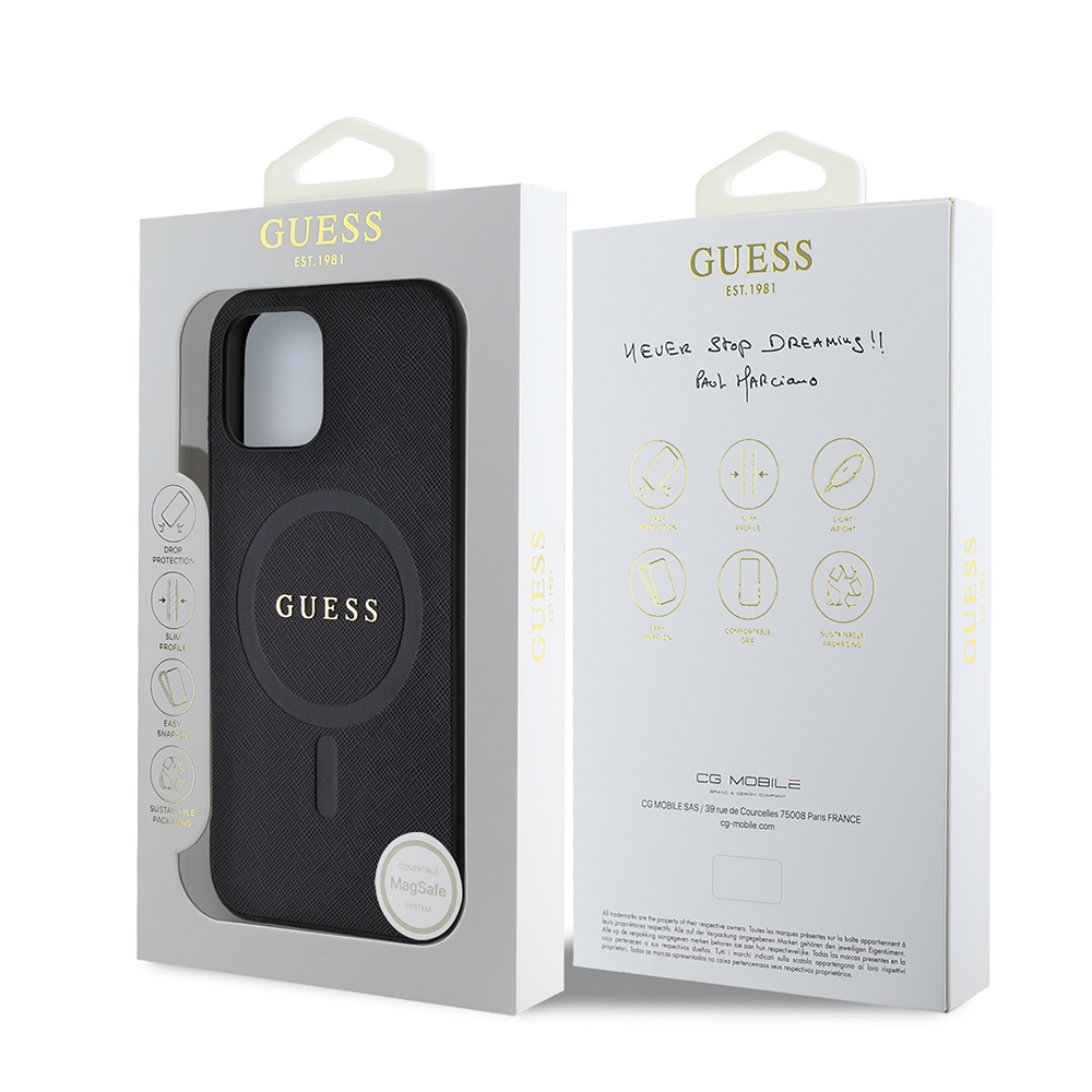 Apple iPhone 12 Uyumlu Kılıf Guess Orjinal Lisanslı Magsafe Şarj Özellikli Yazı Logolu Saffiano Classic Kapak - 6