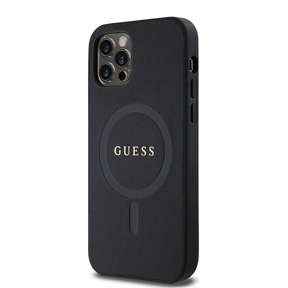 Apple iPhone 12 Pro Uyumlu Kılıf Guess Orjinal Lisanslı Magsafe Şarj Özellikli Yazı Logolu Saffiano Classic Kapak - 1