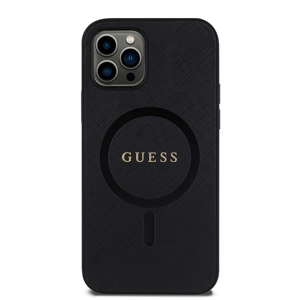 Apple iPhone 12 Pro Uyumlu Kılıf Guess Orjinal Lisanslı Magsafe Şarj Özellikli Yazı Logolu Saffiano Classic Kapak - 2