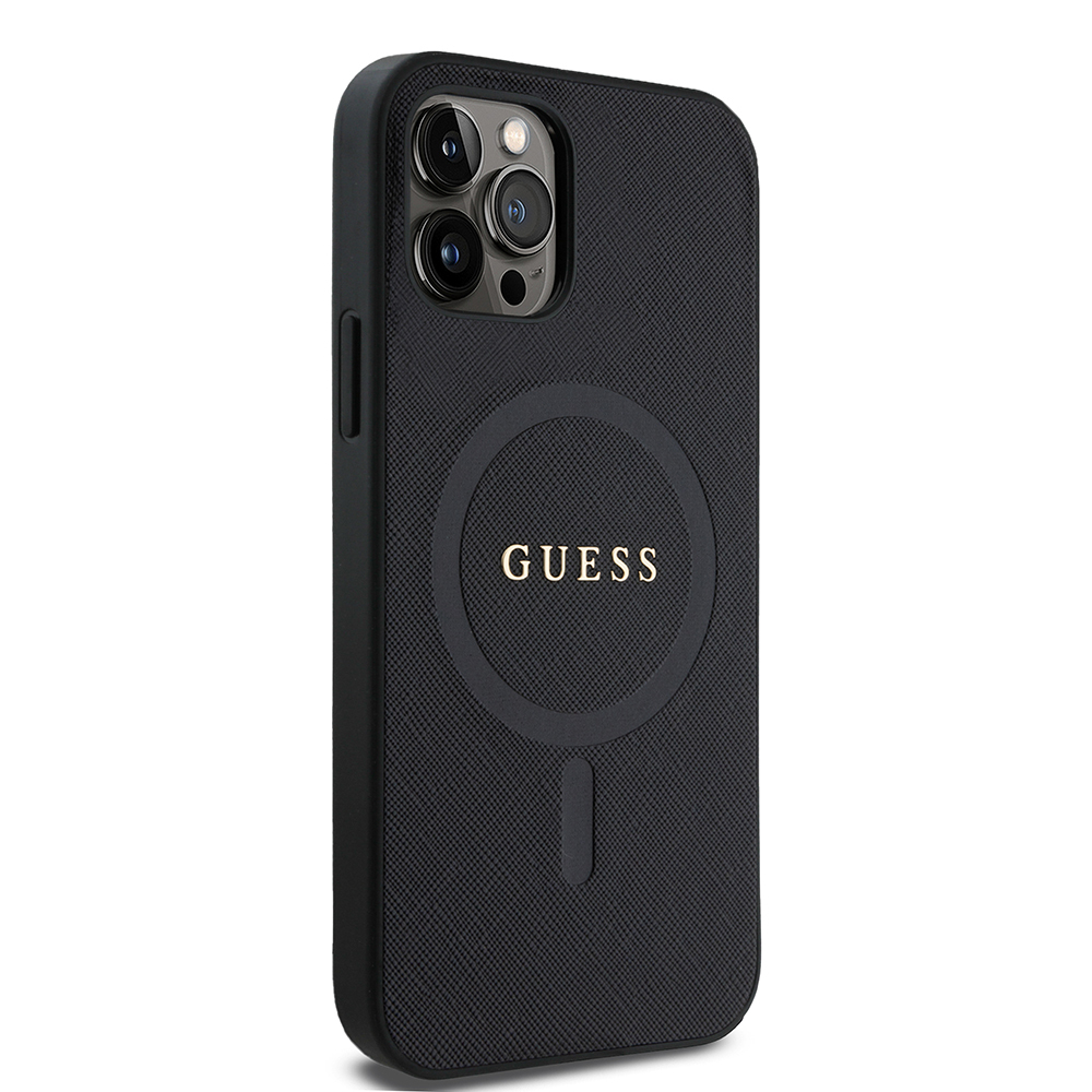 Apple iPhone 12 Pro Uyumlu Kılıf Guess Orjinal Lisanslı Magsafe Şarj Özellikli Yazı Logolu Saffiano Classic Kapak - 3