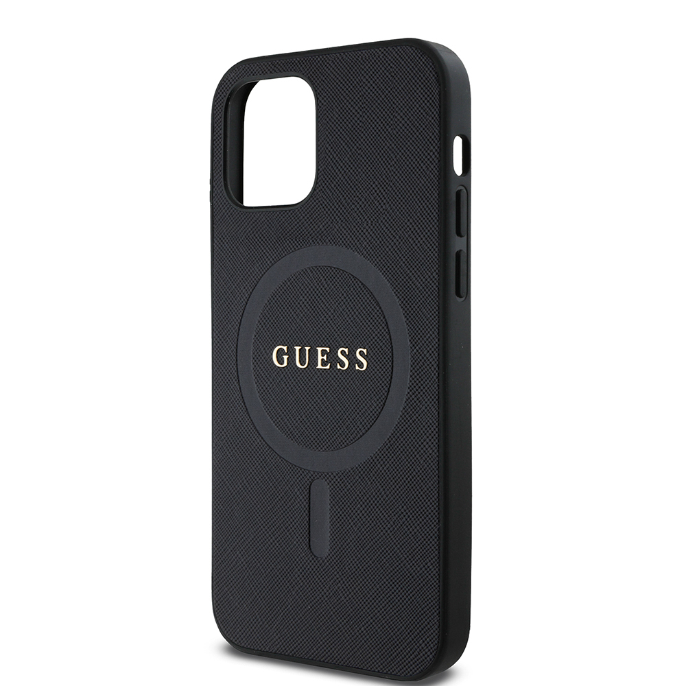 Apple iPhone 12 Pro Uyumlu Kılıf Guess Orjinal Lisanslı Magsafe Şarj Özellikli Yazı Logolu Saffiano Classic Kapak - 5