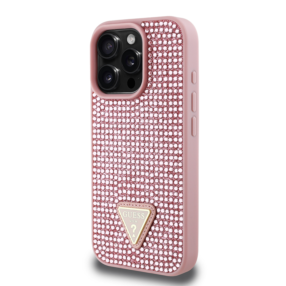 Apple iPhone 16 Pro Uyumlu Kılıf Guess Orjinal Lisanslı Taşlı Arka Yüzey Üçgen Logolu Kapak - 1