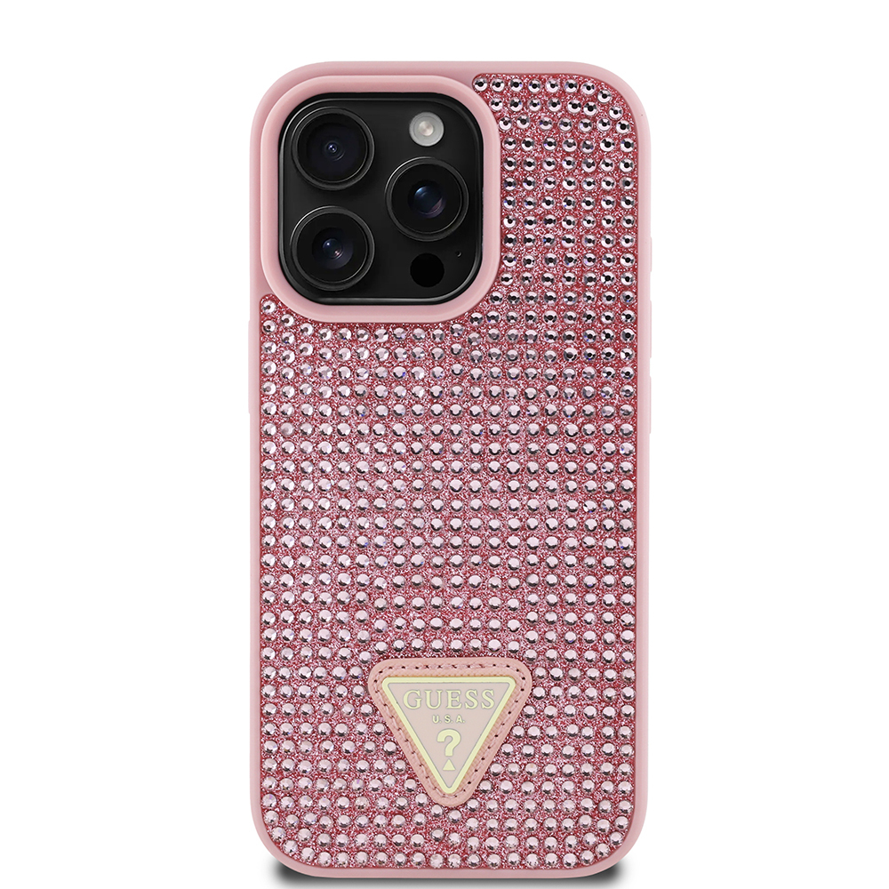 Apple iPhone 16 Pro Uyumlu Kılıf Guess Orjinal Lisanslı Taşlı Arka Yüzey Üçgen Logolu Kapak - 2