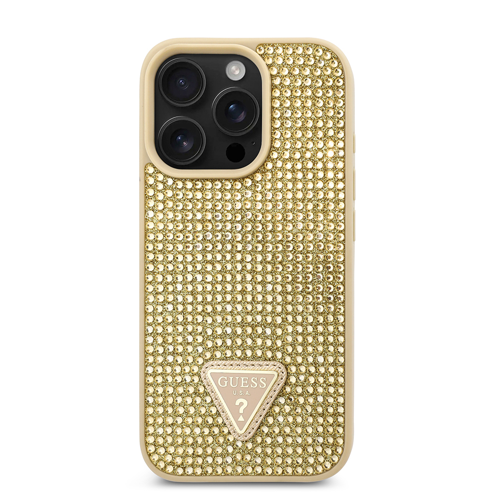 Apple iPhone 16 Pro Uyumlu Kılıf Guess Orjinal Lisanslı Taşlı Arka Yüzey Üçgen Logolu Kapak - 9
