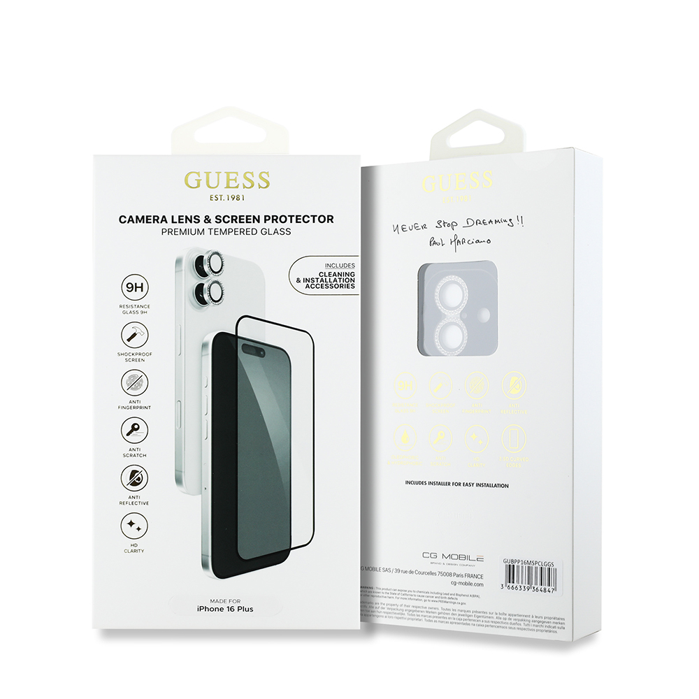 Apple iPhone 16 Plus Uyumlu Guess Orjinal Lisanslı Rhinestone Ekran Koruyucu + Lens Koruyucu 2in1 Aksesuar Seti - 4