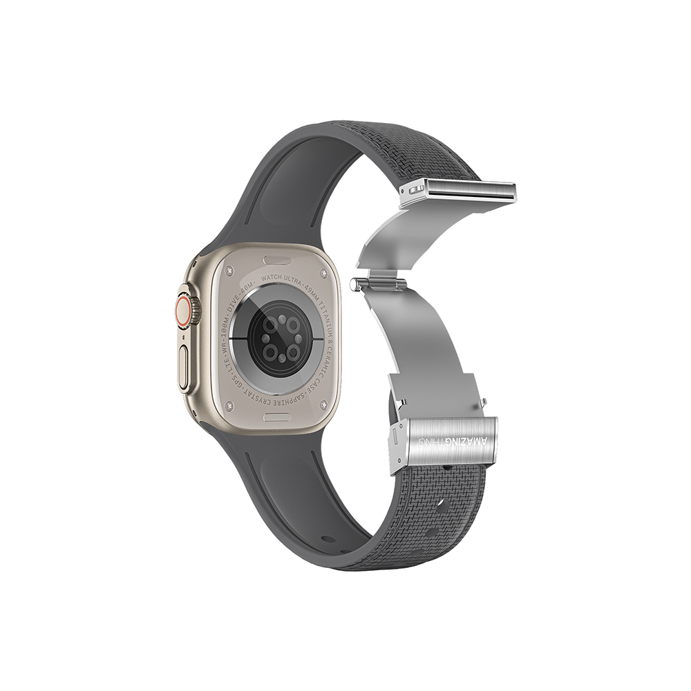 Apple Watch Ultra 49mm Uyumlu Amazingthing Titan Swift Deri Dokulu Silikon Kordon - 3