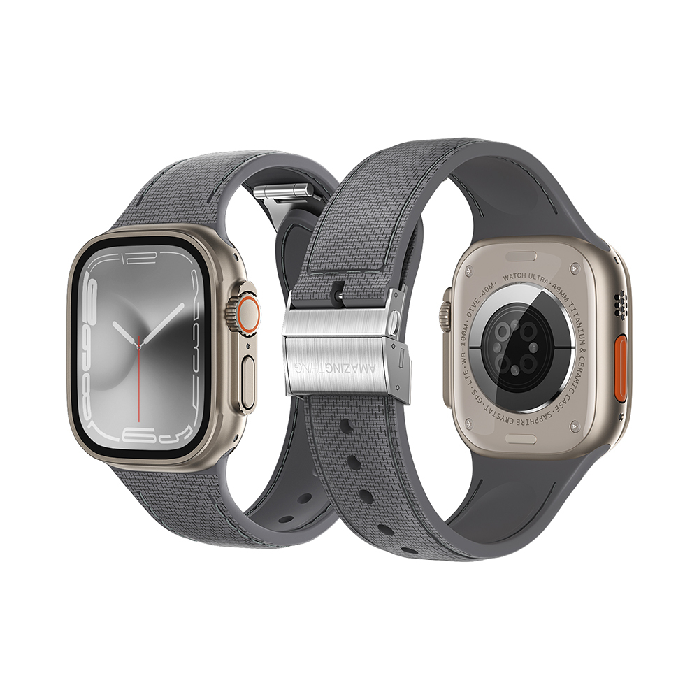 Apple Watch 7 45mm Uyumlu Amazingthing Titan Swift Deri Dokulu Silikon Kordon - 12