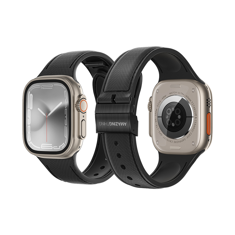 Apple Watch 7 45mm Uyumlu Amazingthing Titan Swift Deri Dokulu Silikon Kordon - 19