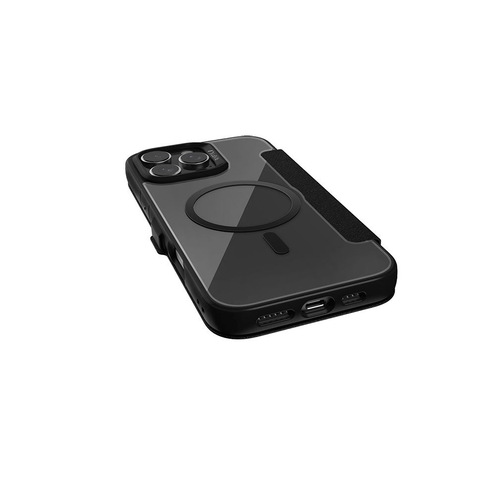 Apple iPhone 16 Pro Uyumlu Kılıf Magsafe Şarj Özellikli Vegan Deri Tasarımlı Şeffaf Arka Yüzey Kartlıklı Raptic Urban Folio Serisi Kapak - 2