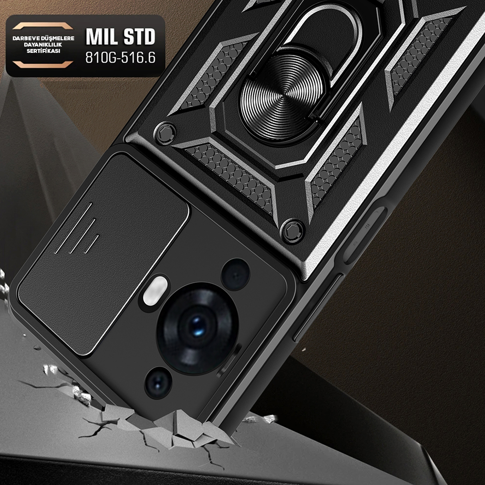 Huawei Nova Uyumlu 12S Kılıf Magnetik Standlı Kamera Korumalı Zore Sürgülü Vega Kapak - 3