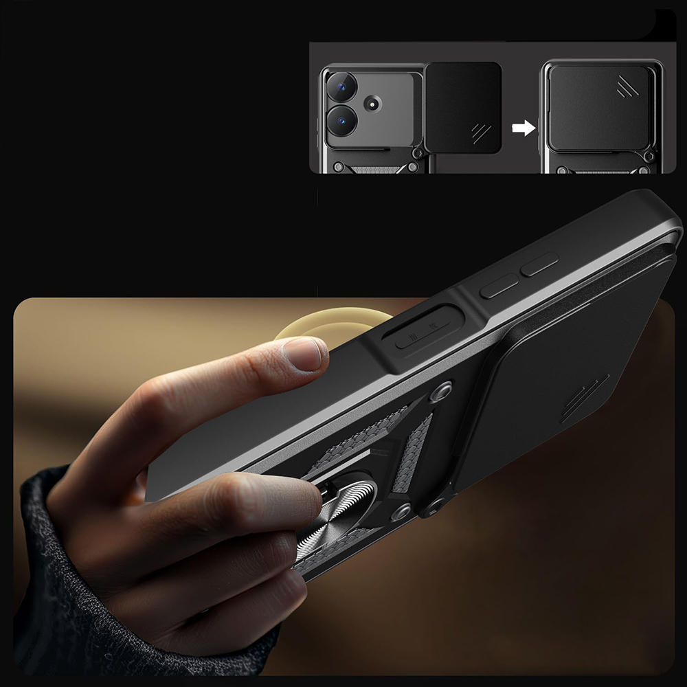 Realme Note 60 Kılıf Magnetik Standlı Kamera Korumalı Zore Sürgülü Vega Kapak - 6