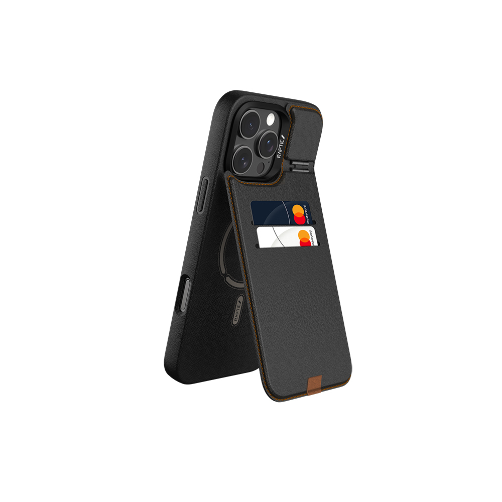 Apple iPhone 16 Pro Max Uyumlu Kılıf Magsafe Şarj Özellikli Raptic Slim Wallet Serisi Deri Görünümlü Kartlıklı Standlı Kapak - 10