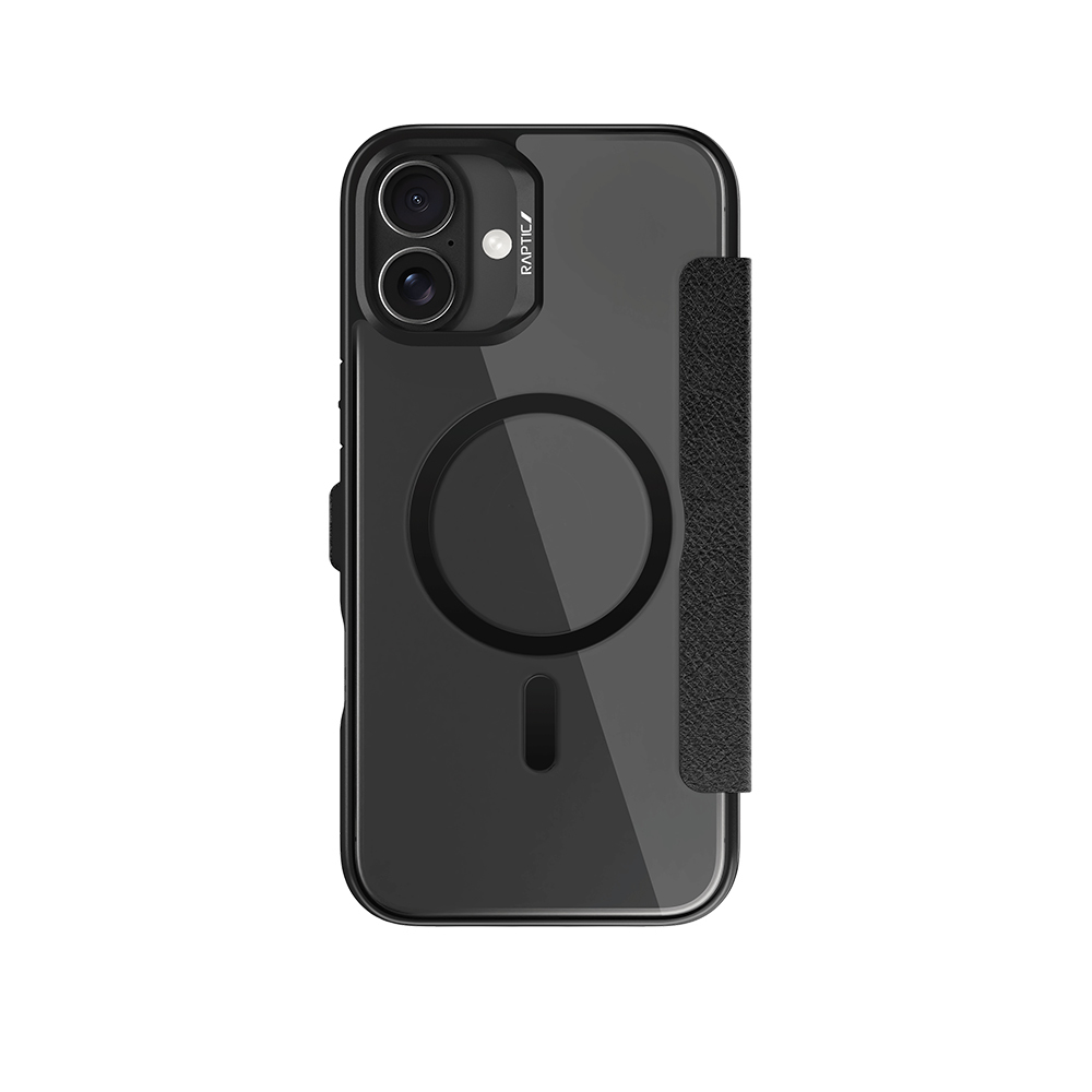 Apple iPhone 16 Uyumlu Kılıf Magsafe Şarj Özellikli Vegan Deri Tasarımlı Şeffaf Arka Yüzey Kartlıklı Raptic Urban Folio Serisi Kapak - 1