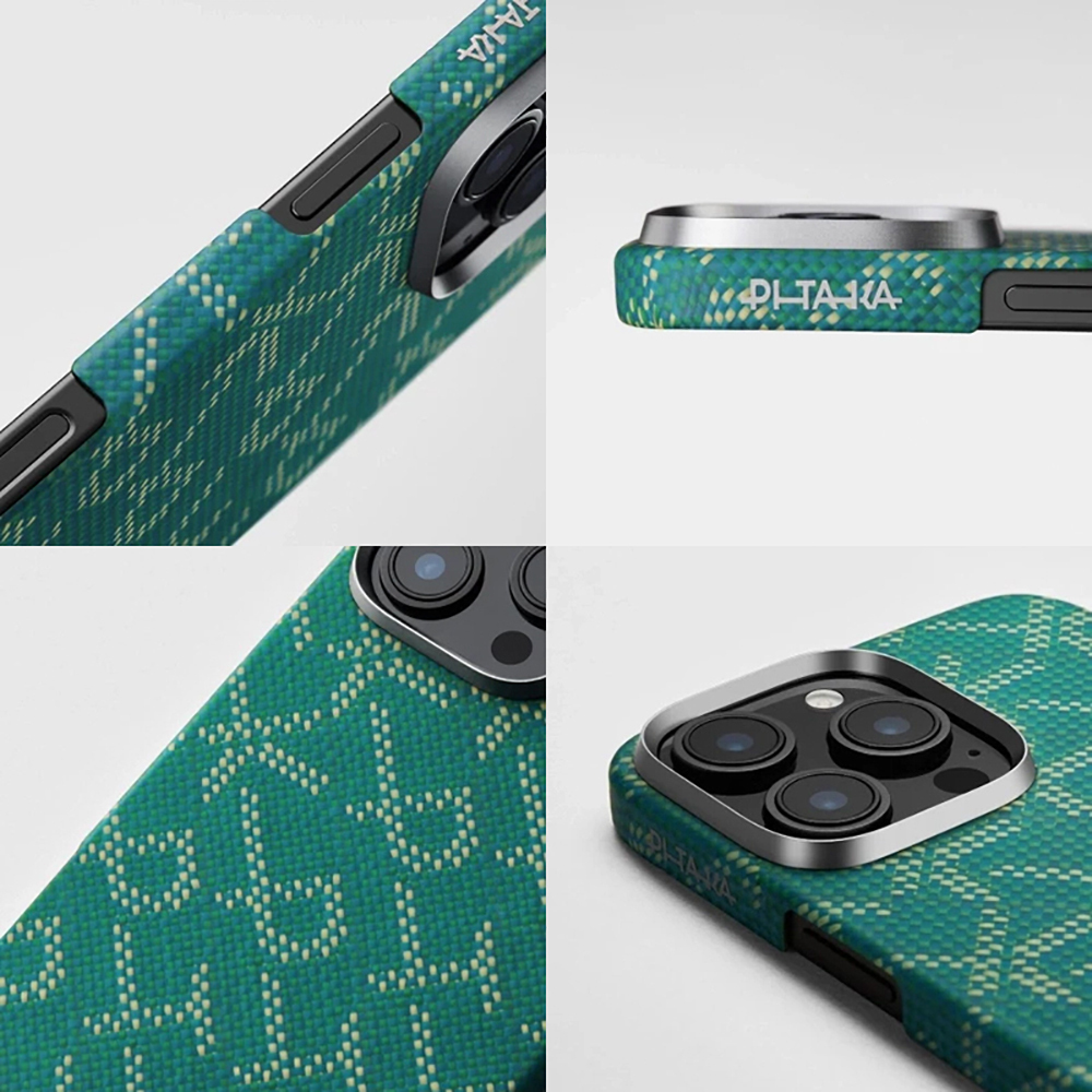 Apple iPhone 16 Pro Uyumlu Kılıf MagSafe Şarj Özellikli Aramid Fiber Pitaka Tactile Woven Monogram Serisi Kapak - 7