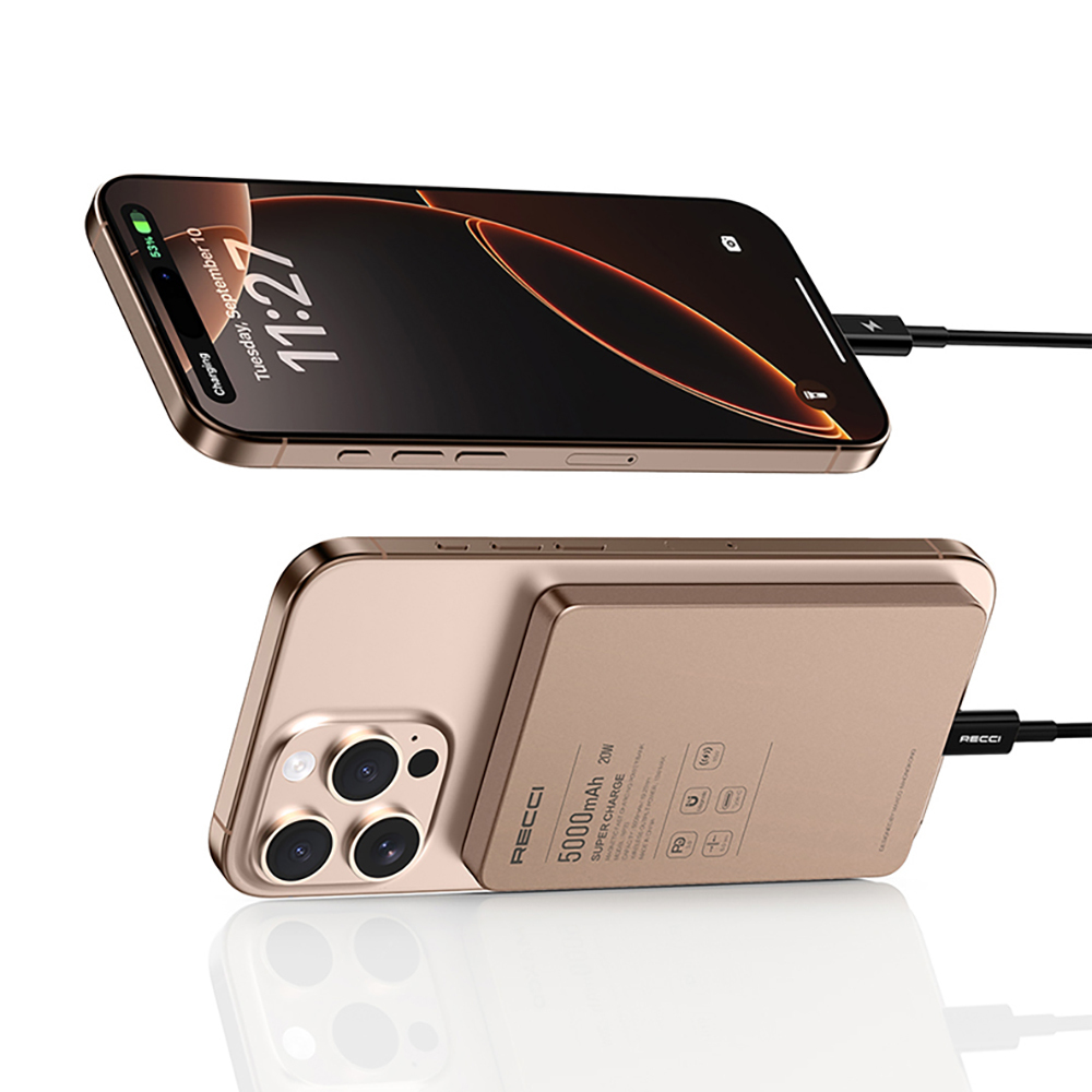 Recci RP33 PD 20W Ultra İnce Led Göstergeli Hızlı Şarj Özellikli Wireless Powerbank 15W 5000mAh - 6