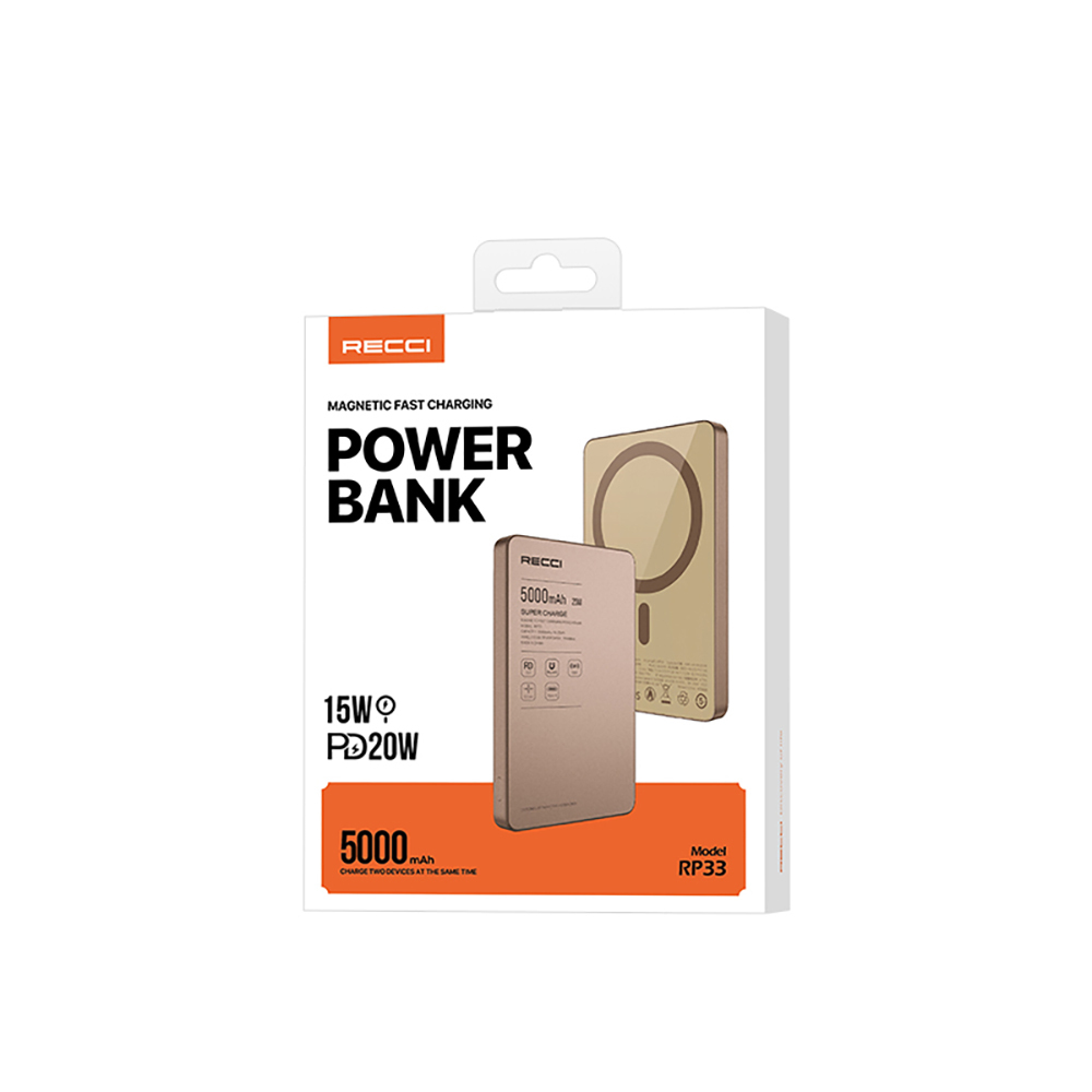 Recci RP33 PD 20W Ultra İnce Led Göstergeli Hızlı Şarj Özellikli Wireless Powerbank 15W 5000mAh - 7