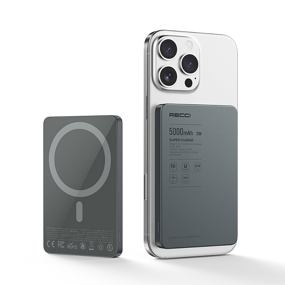 Recci RP33 PD 20W Ultra İnce Led Göstergeli Hızlı Şarj Özellikli Wireless Powerbank 15W 5000mAh - 11