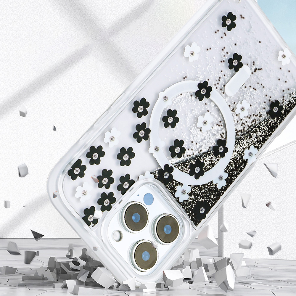 Apple iPhone 12 Pro Uyumlu Kılıf Sıvılı Simli Baskılı Şeffaf Arka Yüzey Zore Mossa Silikon Kapak - 7