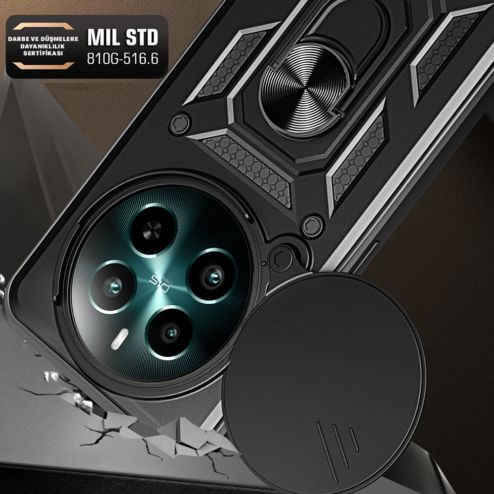 Realme 12 Plus Kılıf Magnetik Standlı Kamera Korumalı Zore Sürgülü Vega Kapak - 2