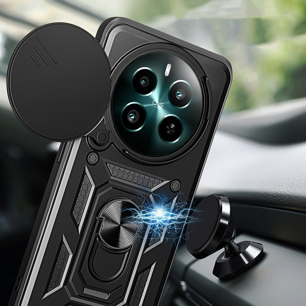 Realme 12 Plus Kılıf Magnetik Standlı Kamera Korumalı Zore Sürgülü Vega Kapak - 3