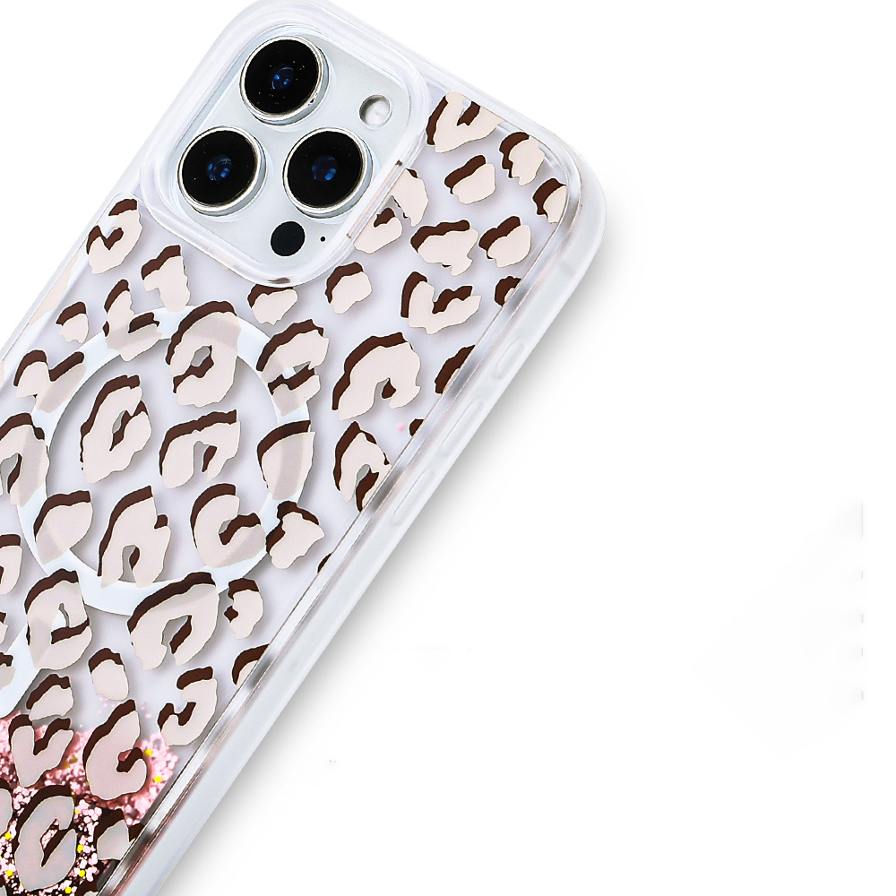 Apple iPhone 16 Pro Max Uyumlu Kılıf Sıvılı Simli Baskılı Şeffaf Arka Yüzey Zore Mossa Silikon Kapak - 1