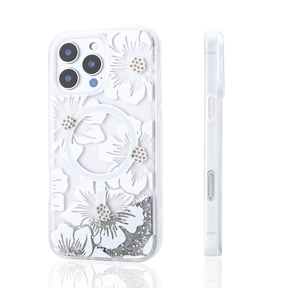 Apple iPhone 14 Pro Max Uyumlu Kılıf Sıvılı Simli Baskılı Şeffaf Arka Yüzey Zore Mossa Silikon Kapak - 3