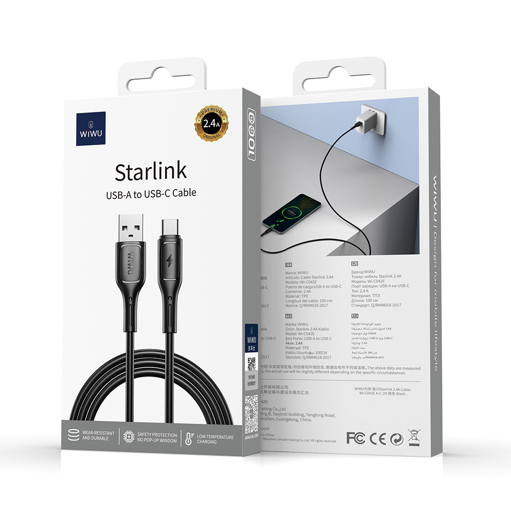 Wiwu Wi-C042E Starlink Serisi USB-A to Type-C Hızlı Şarj Özellikli Data ve Şarj Kablosu 2.4A 1M - 4