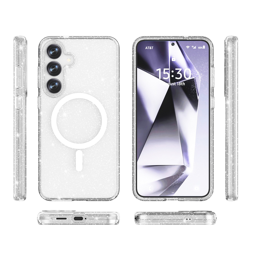 Samsung Galaxy S25 Uyumlu Kılıf Magsafe Şarj Özellikli Parlayan Simli Saydam Renkli Zore Allstar Kapak - 7