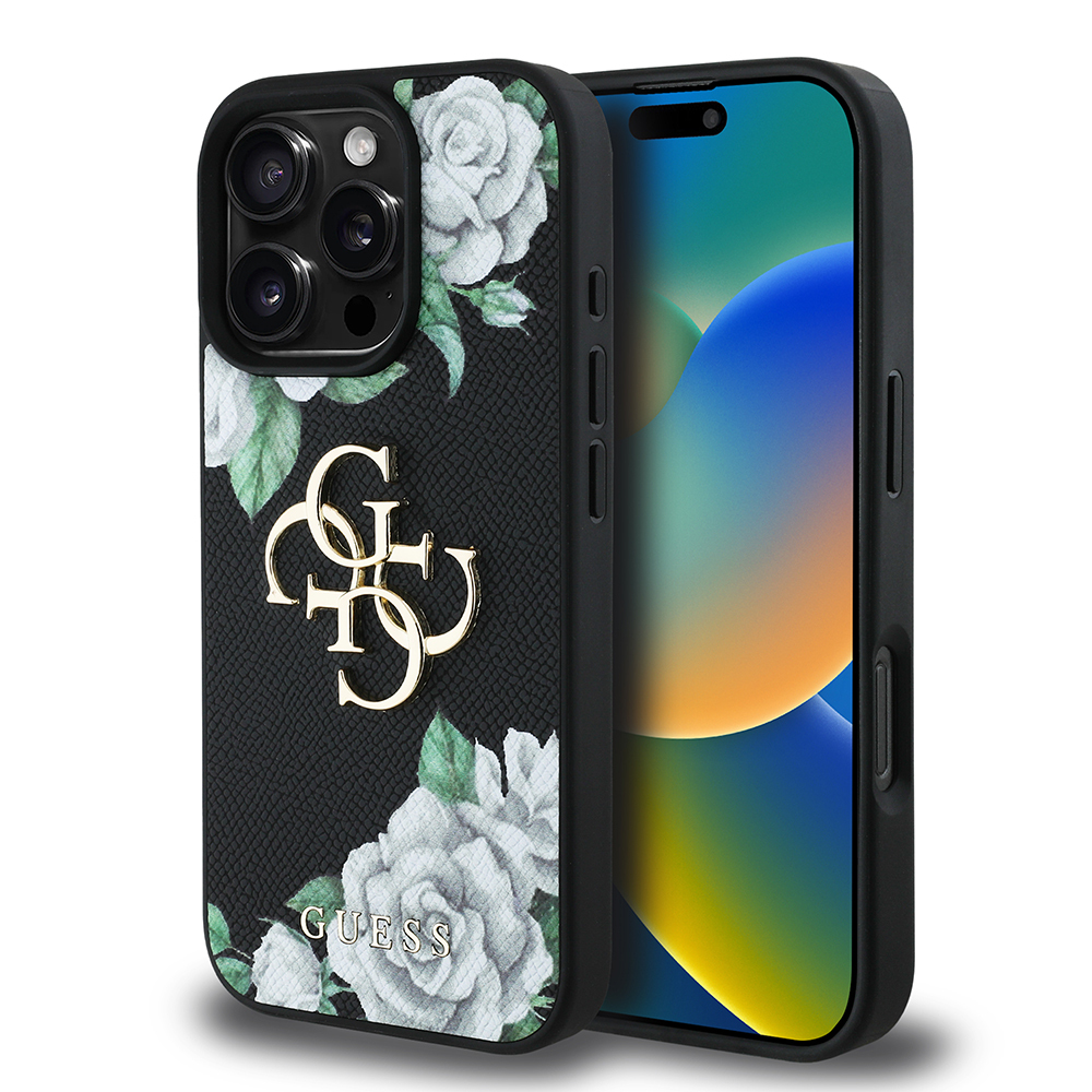 Apple iPhone 16 Pro Uyumlu Kılıf Guess Orjinal Lisanslı Gül Baskılı Büyük Metal Logo Dizaynlı Kapak - 5