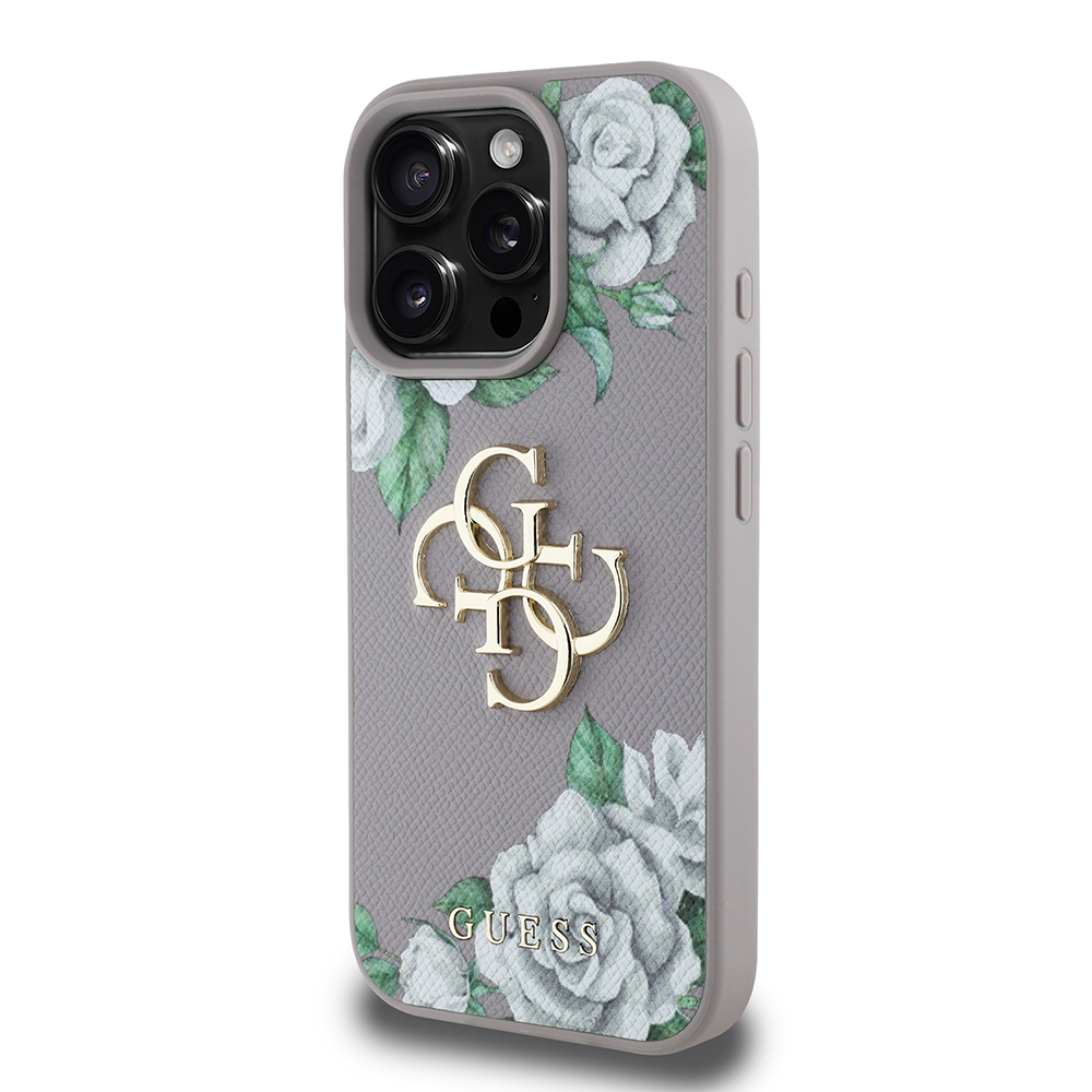 Apple iPhone 16 Pro Uyumlu Kılıf Guess Orjinal Lisanslı Gül Baskılı Büyük Metal Logo Dizaynlı Kapak - 9