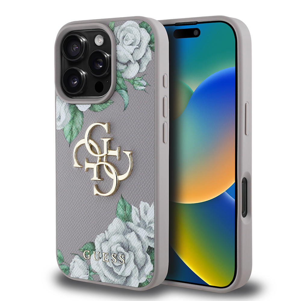 Apple iPhone 16 Pro Uyumlu Kılıf Guess Orjinal Lisanslı Gül Baskılı Büyük Metal Logo Dizaynlı Kapak - 12