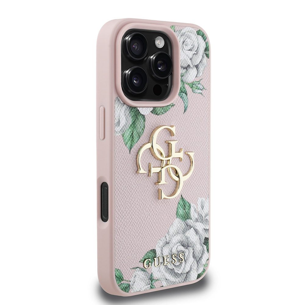 Apple iPhone 16 Pro Uyumlu Kılıf Guess Orjinal Lisanslı Gül Baskılı Büyük Metal Logo Dizaynlı Kapak - 16