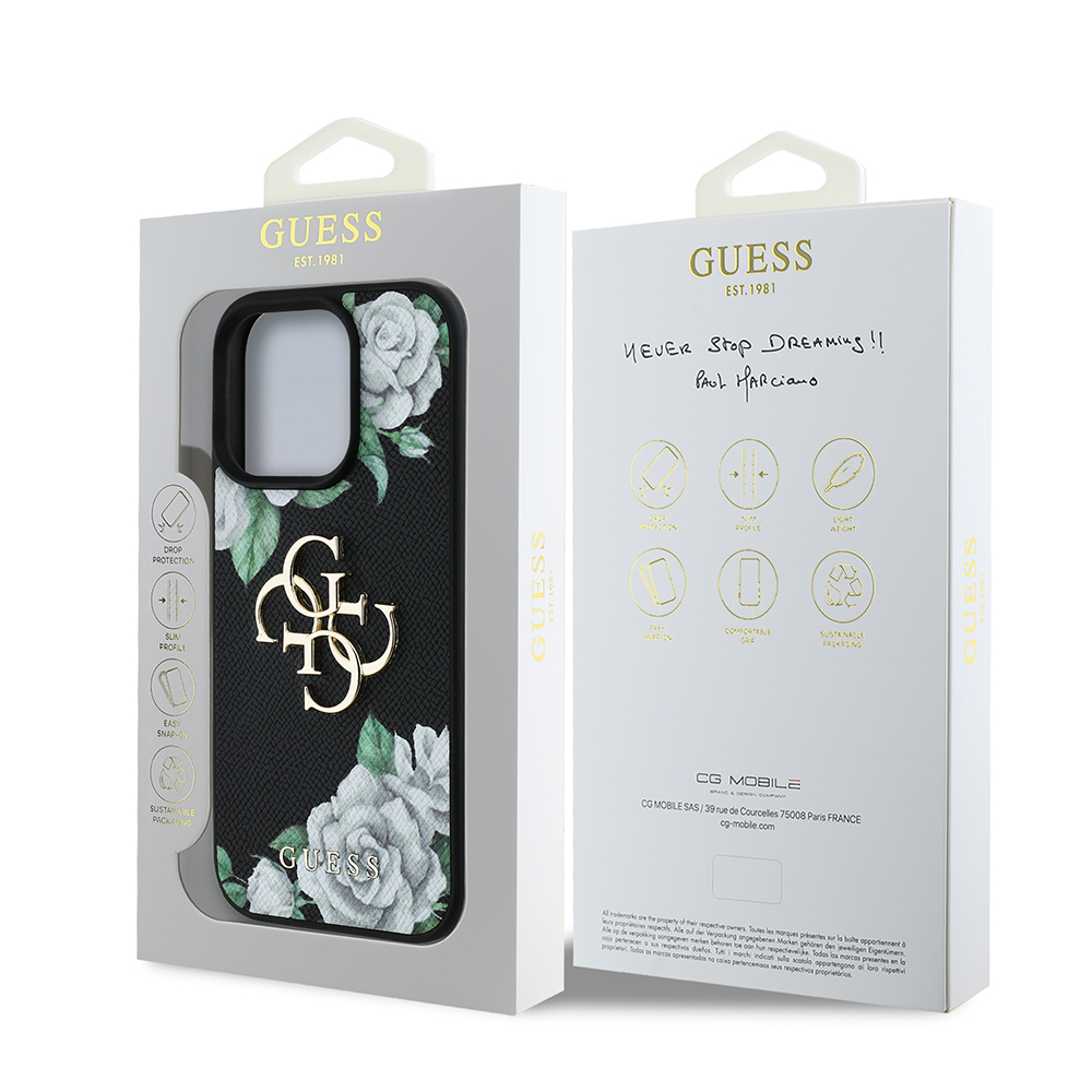 Apple iPhone 16 Pro Max Uyumlu Kılıf Guess Orjinal Lisanslı Gül Baskılı Büyük Metal Logo Dizaynlı Kapak - 14