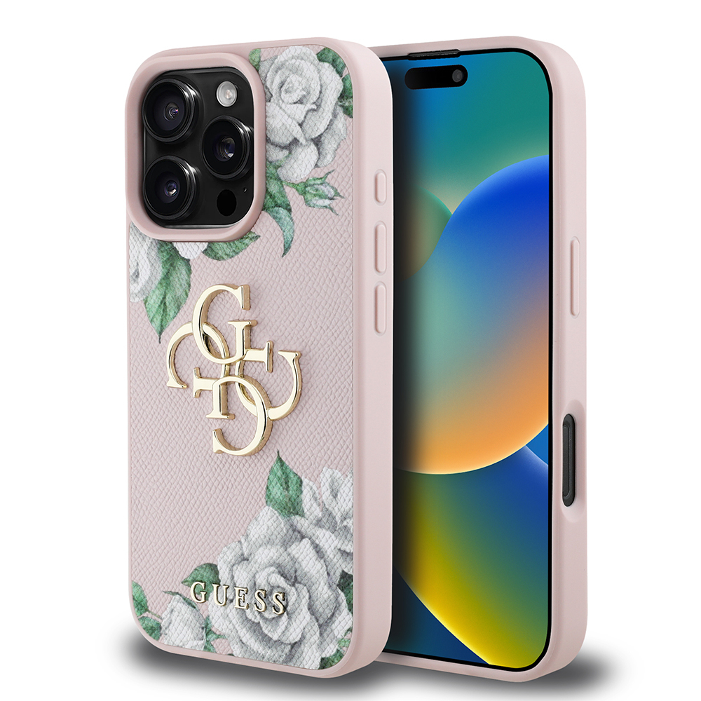 Apple iPhone 16 Pro Max Uyumlu Kılıf Guess Orjinal Lisanslı Gül Baskılı Büyük Metal Logo Dizaynlı Kapak - 19