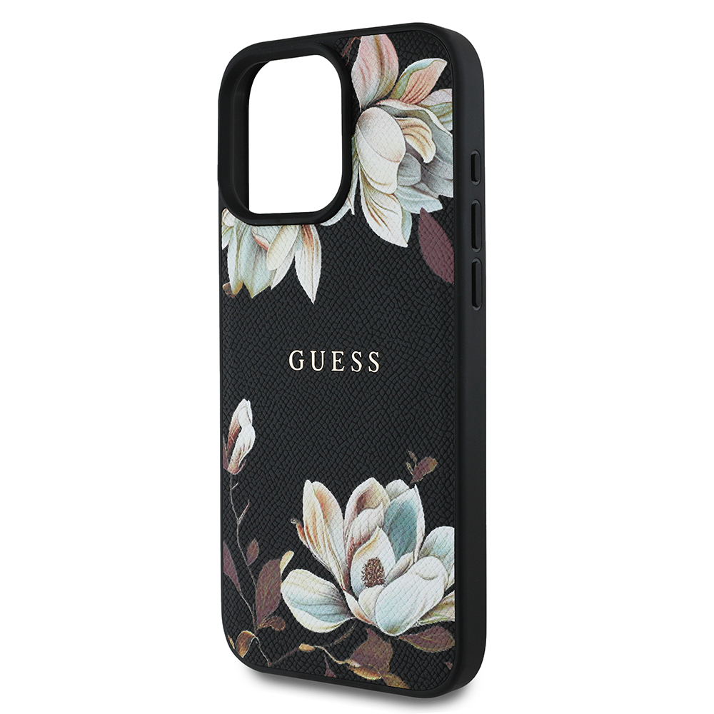 Apple iPhone 16 Pro Uyumlu Kılıf Guess Orjinal Lisanslı Magsafe Şarj Özellikli Taneli Çiçek Tasarımlı Metal Yazı Logolu Kapak - 3