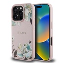 Apple iPhone 16 Pro Uyumlu Kılıf Guess Orjinal Lisanslı Magsafe Şarj Özellikli Taneli Çiçek Tasarımlı Metal Yazı Logolu Kapak - 12