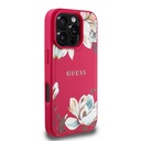 Apple iPhone 16 Pro Uyumlu Kılıf Guess Orjinal Lisanslı Magsafe Şarj Özellikli Taneli Çiçek Tasarımlı Metal Yazı Logolu Kapak - 16