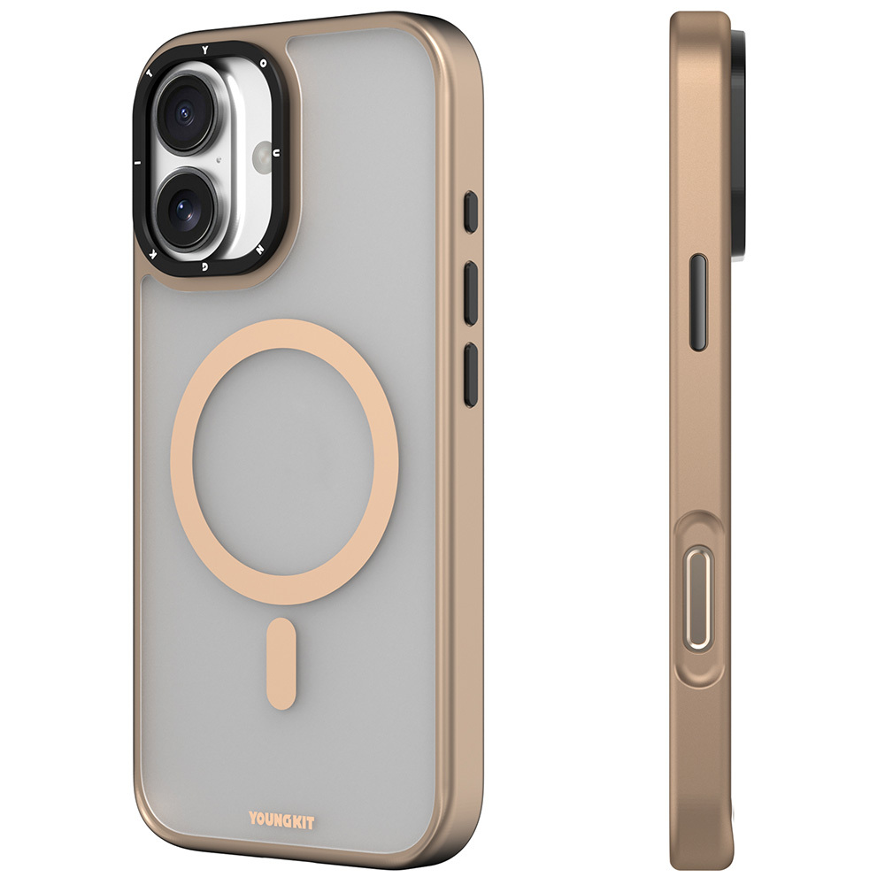 Apple iPhone 16 Uyumlu Kılıf Magsafe Şarj Özellikli Cam Arka Yüzey TPU Youngkit Gemstone Serisi Kapak - 1