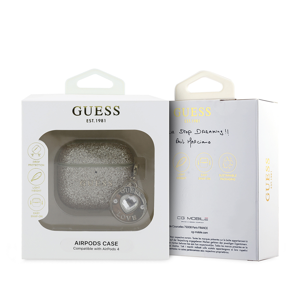 Apple Airpods 4 Uyumlu Kılıf Guess Orjinal Lisanslı Glitter Elmas Kalp Süs Zincirli Kapak - 2
