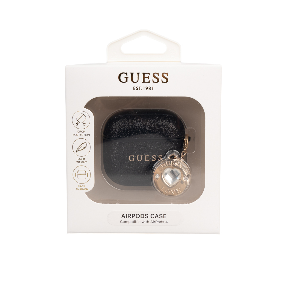 Apple Airpods 4 Uyumlu Kılıf Guess Orjinal Lisanslı Glitter Elmas Kalp Süs Zincirli Kapak - 3