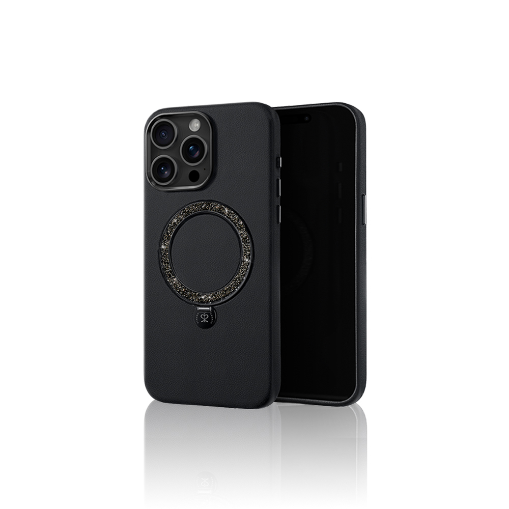 Apple iPhone 16 Pro Uyumlu Kılıf Magsafe Şarj Özellikli Standlı Suni Deri Tasarımlı Pynana Dancing Circle Serisi Kapak - 9