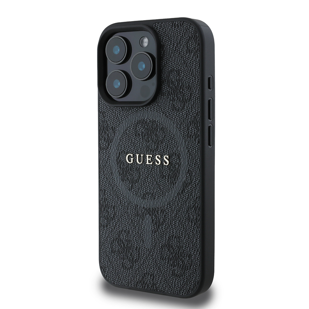 Apple iPhone 16 Pro Max Uyumlu Guess Orjinal Lisanslı Magsafe Şarj Özellikli PU Halkalı 4G Desenli Yazı Logolu Kapak - 16