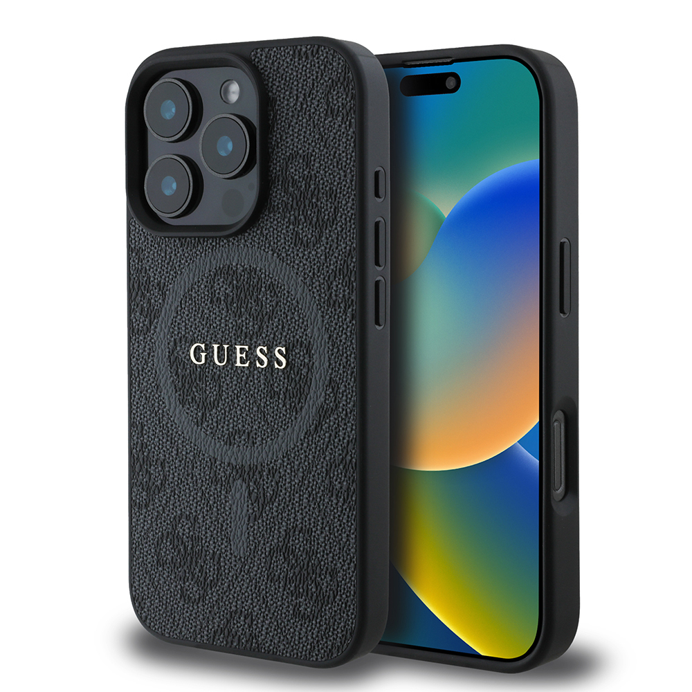 Apple iPhone 16 Pro Max Uyumlu Guess Orjinal Lisanslı Magsafe Şarj Özellikli PU Halkalı 4G Desenli Yazı Logolu Kapak - 19