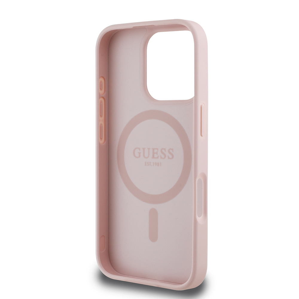 Apple iPhone 16 Pro Max Uyumlu Kılıf Guess Orjinal Lisanslı Magsafe Şarj Özellikli Taneli Çiçek Tasarımlı Metal Yazı Logolu Kapak - 4