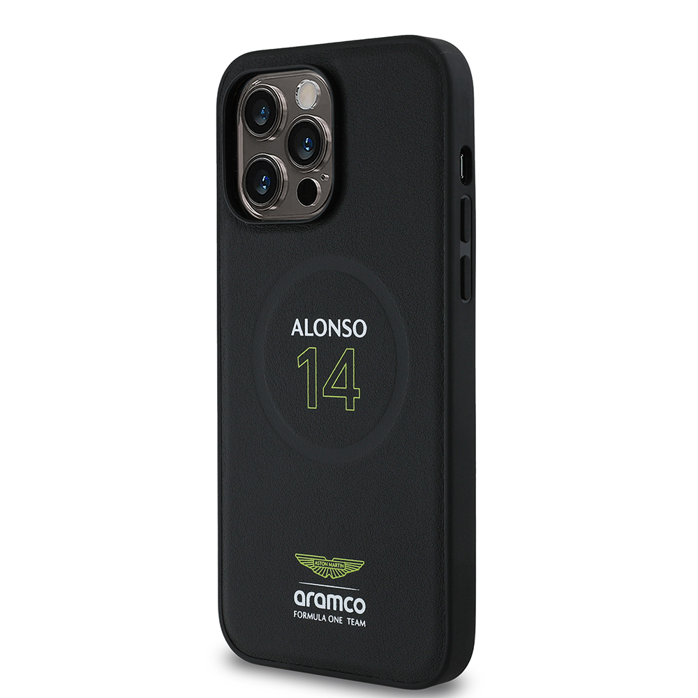 Apple iPhone 14 Pro Max Uyumlu Kılıf Aston Martin Orjinal Lisanslı Magsafe Şarj Özellikli PU Deri Alonso 14 Baskılı Kapak - 1