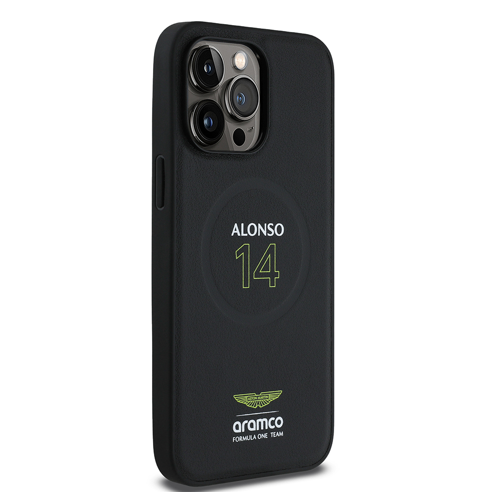 Apple iPhone 14 Pro Max Uyumlu Kılıf Aston Martin Orjinal Lisanslı Magsafe Şarj Özellikli PU Deri Alonso 14 Baskılı Kapak - 2